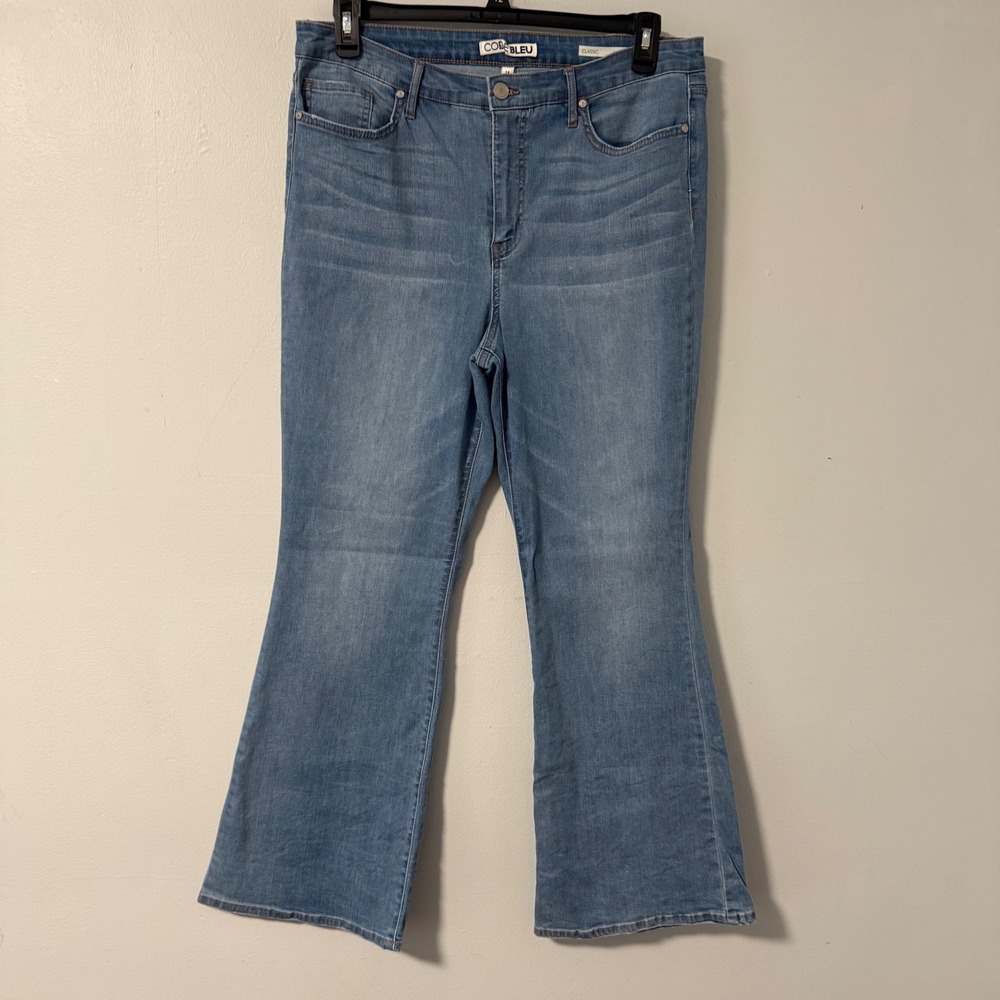 CODE BLEU Women Classic Sneaker Bell High Rise Flare Jeans Medium‎ Wash Size 14